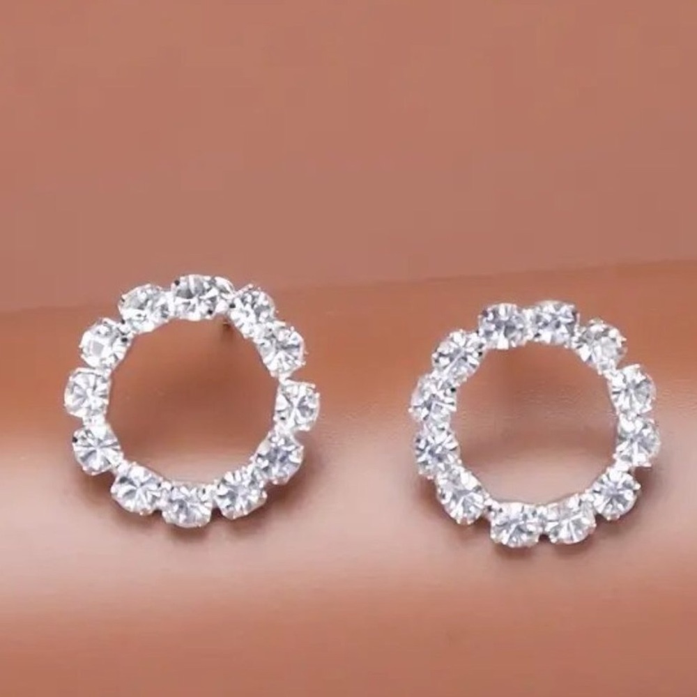 Hollow Circle Cubic Zirconia Silvertone Studs NWT